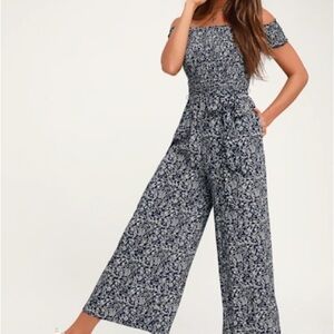 Lulu's Navy Floral Off-Shoulder Jumpsuit